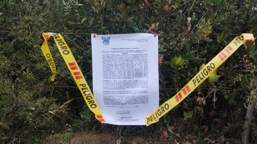 La CAR impuso medida preventiva a Enel Colombia en proyecto que adelantaba en La Calera