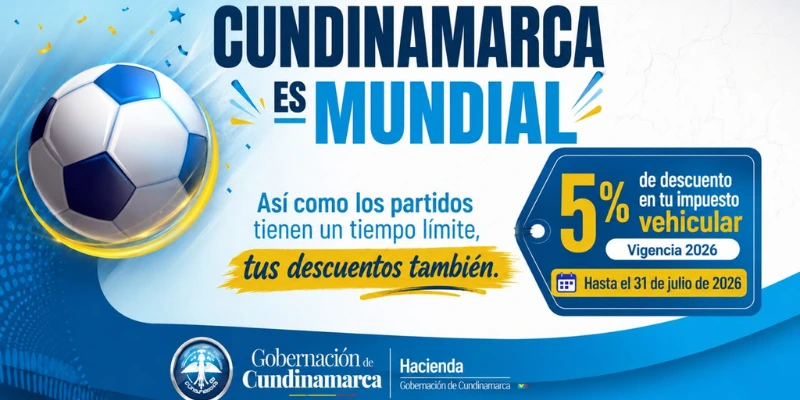 Cundinamarca ofrece un descuento del 5% por pronto pago en el impuesto vehicular hasta el 31 de julio de 2026